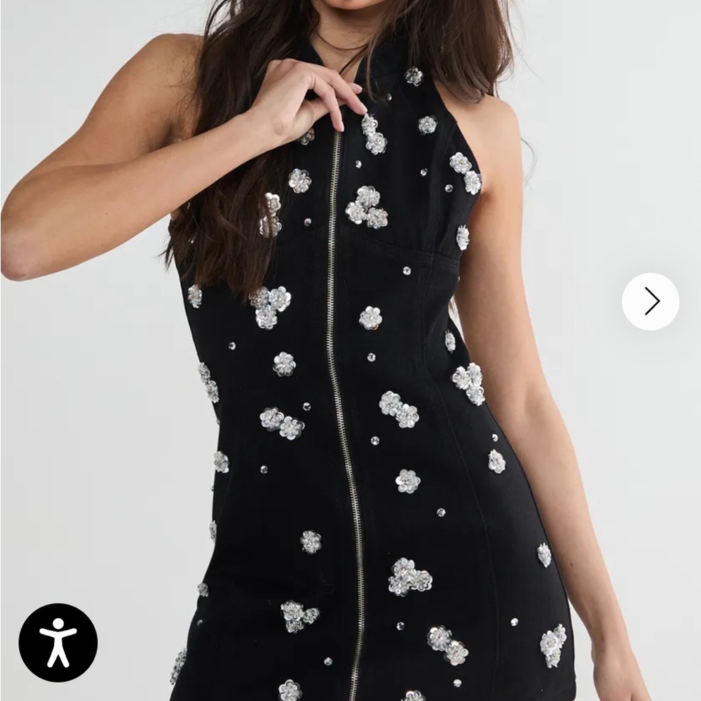 Nasty Gal Black Dress with Silver Floral Accents